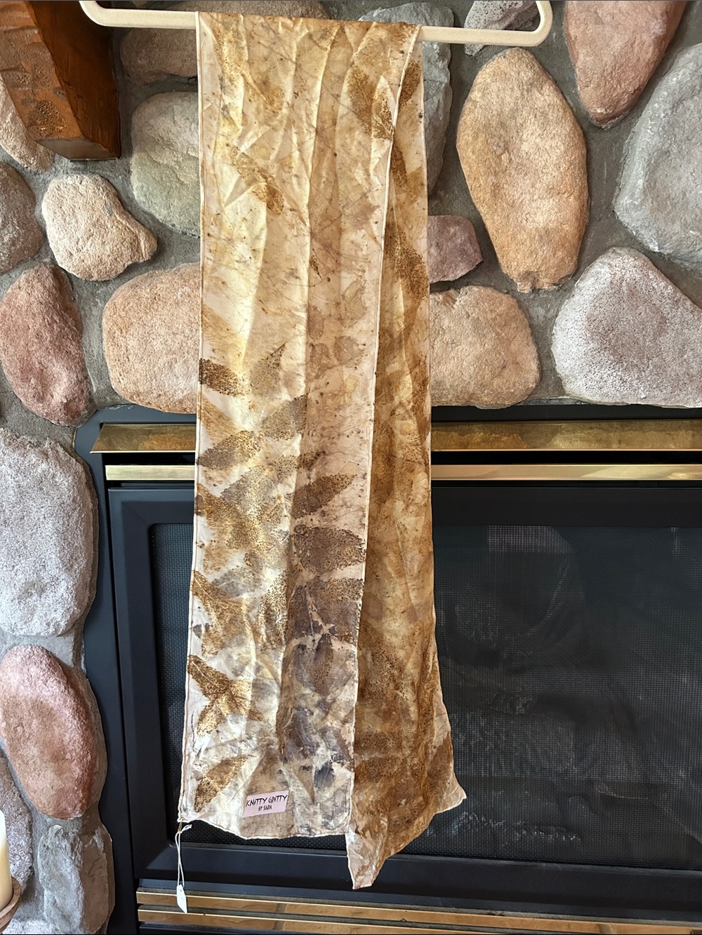 Knitty Gritty Silk Neutral Leaf Motif Scarf, NWT